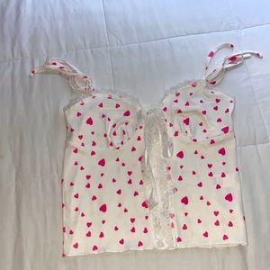 White lace tank top with pink hearts